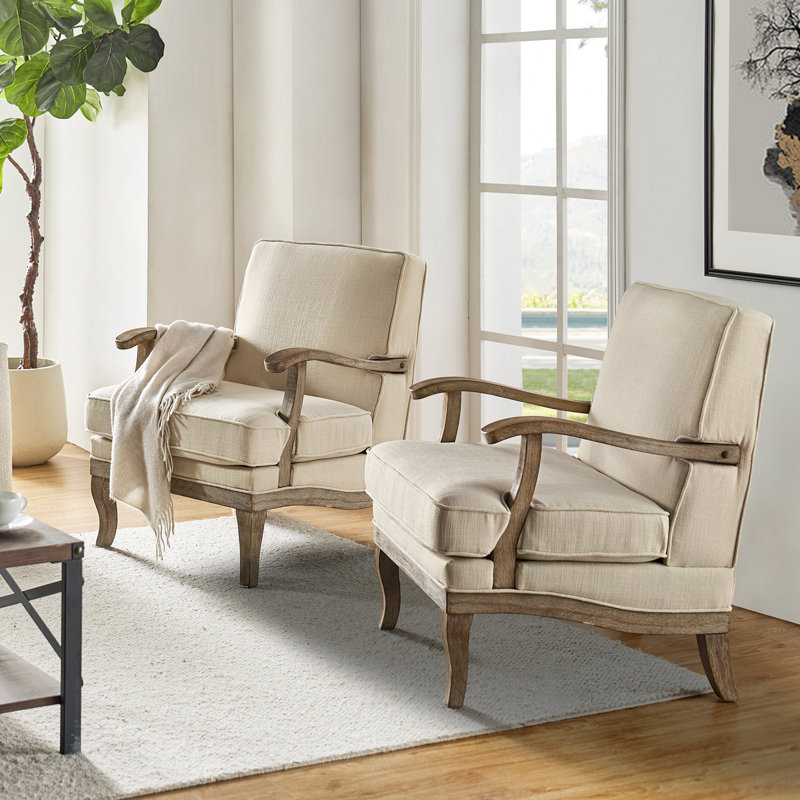 Fauteuil de ferme en polyester de 28 po avec pieds en bois massif Amilio, Lin