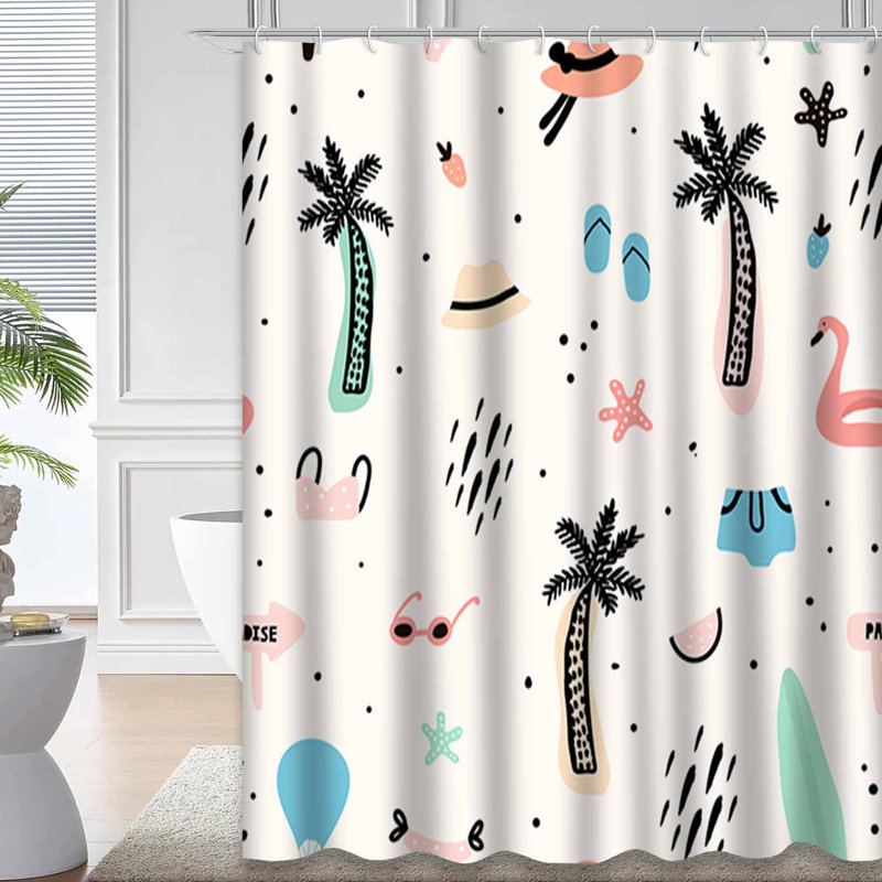 Rideau de douche imperméable PalmVibe avec 12 crochets, L 72 po x l 84 po