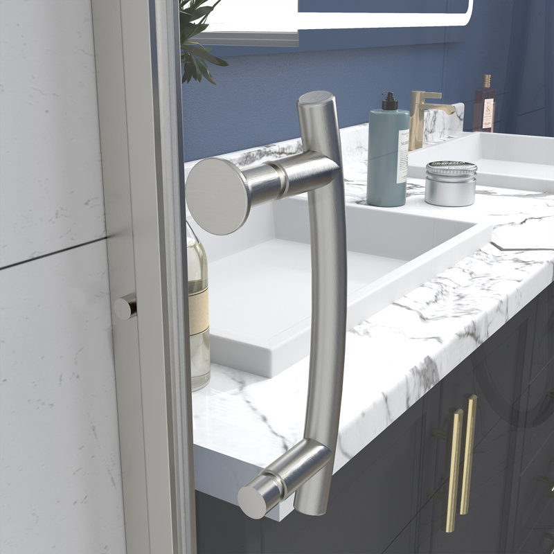 44-48" Wide X 71" High Pivot Semi-Frameless Shower Door With Clear Glass, Brushed Nickel