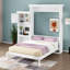 Grand lit escamotable avec conception pliante peu encombrante et plusieurs tablettes de rangement, cadre de lit à persiennes, finition en bois classique-1827033808