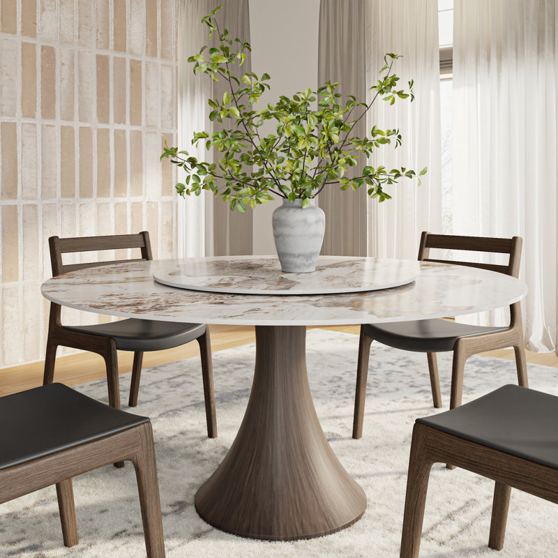 Table de salle à manger moderne en pierre brillante avec piédestal en bois massif pour 4/6/8/10, Pandora