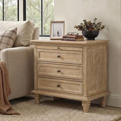 3-Drawer Traditional End Table with Charging Station and Pull-out Shelf