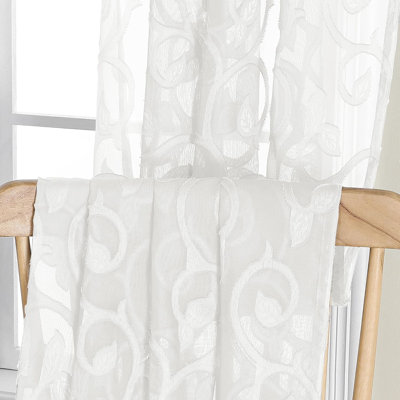 Rideaux Furman Sheer de 160 cm de long pour chambre et salon, ensemble de 2 panneaux, jacquard texturé semi-transparent, à œillets, style champêtre, couleur ivoire, 107 cm de large x 160 cm de long