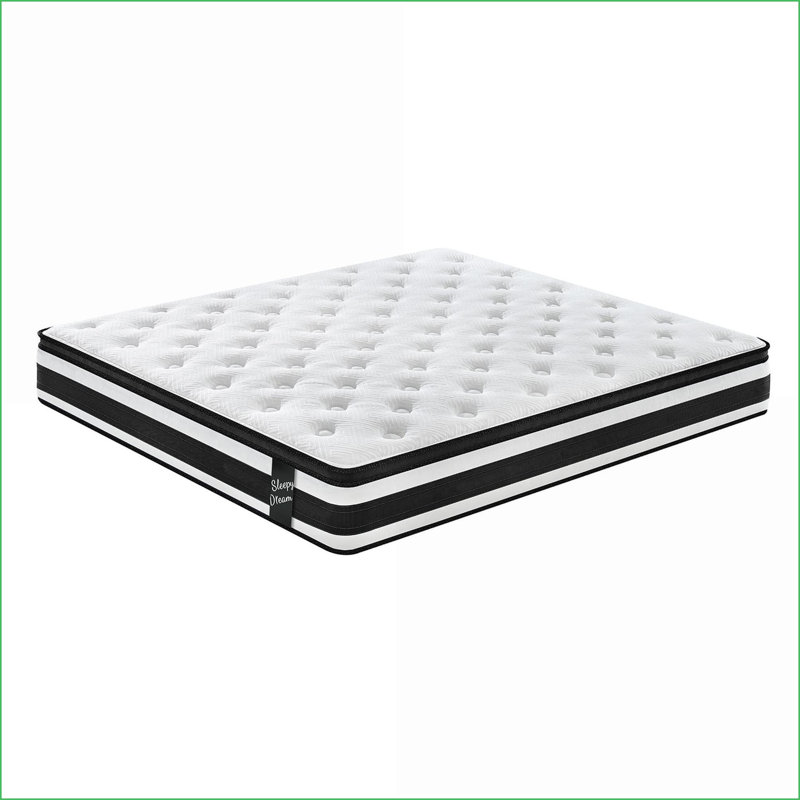 Matelas 12 pouces pleine grandeur respirant Cool Oeko-Tex 100 housses à ressorts ensachés en mousse à mémoire de forme hybride | Mousse et ressort | Blanc + noir
