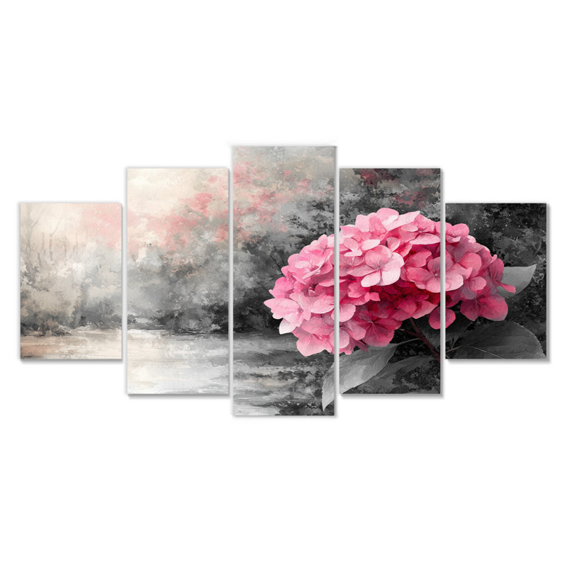 Hortensia en lumière rétro II - décoration murale hydrangée - art mural traditionnel, H 32 po x l 60 po, 5
