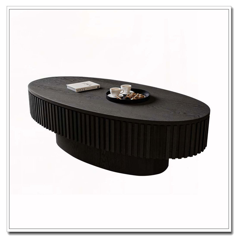 47'' Oval Coffee Table with Storage, Black