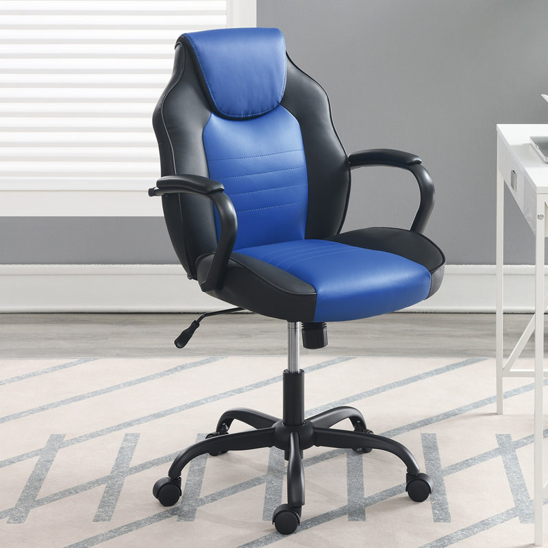 Fauteuil de jeu en similicuir 1pc, Noir / Bleu