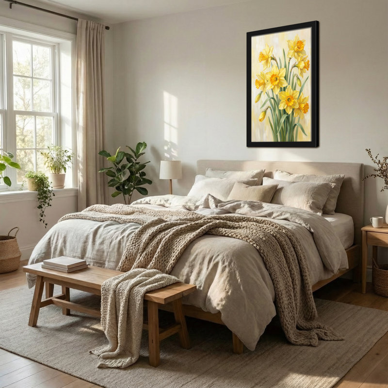 Plantes et fleurs jonquilles sur fond doux, H 30 po x l 20 po