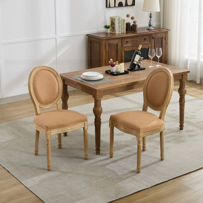 Chaise de salle à manger avec cadre en bois massif de style français, Tanné