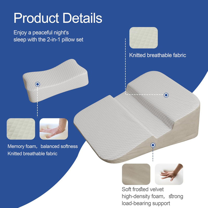 Wowmax Wedge Pillow Side Sleeper With Arm Hole For Adult Shoulder Pain, Memory Foam For Side Back Sleepers, Ergonomic Elevated Incline Pillows With Headrest Pillow