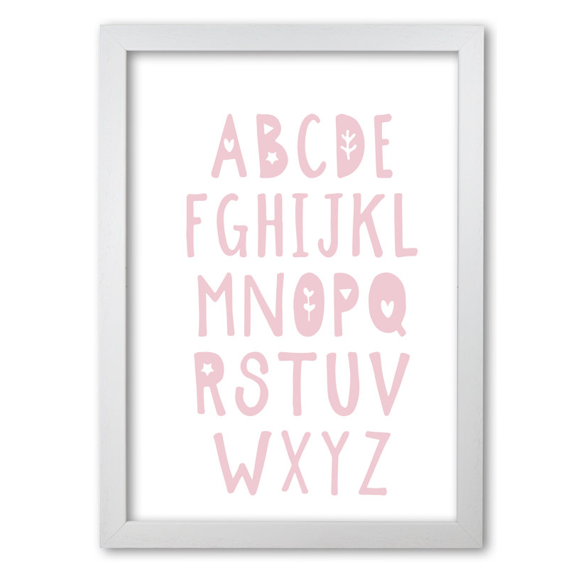 Baby Pink Alphabet - Painting, White Grain Frame, 42 cm H x 30 cm W x 5 cm D