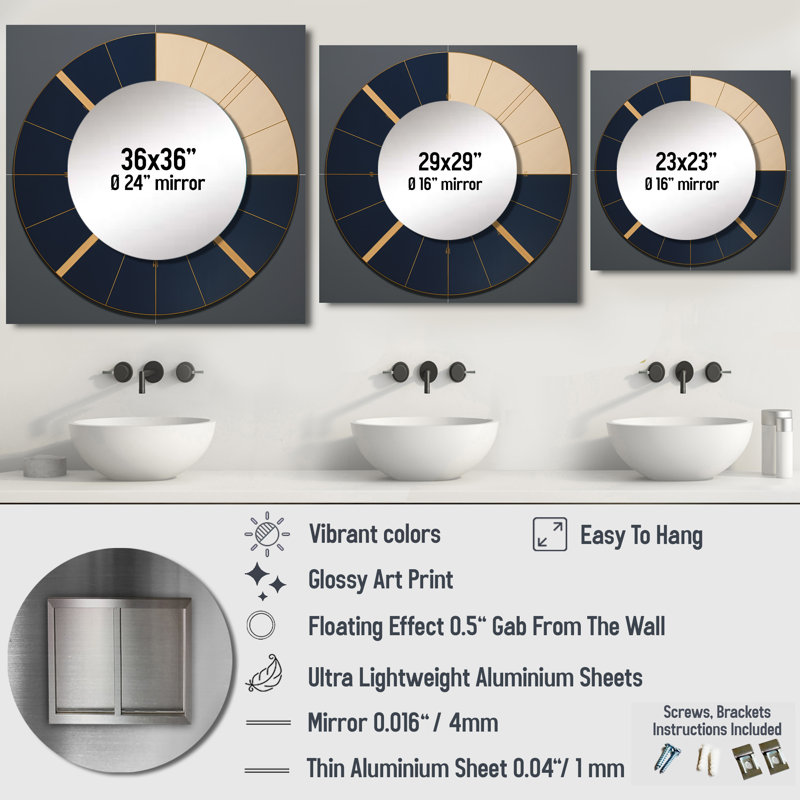 Avya - Miroir géométrique mural décoratif pour chambre à coucher, 23 po x 23 po