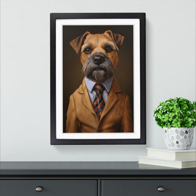 Border Terrier In A Suit No.3 - Single Picture Frame Print on Wood