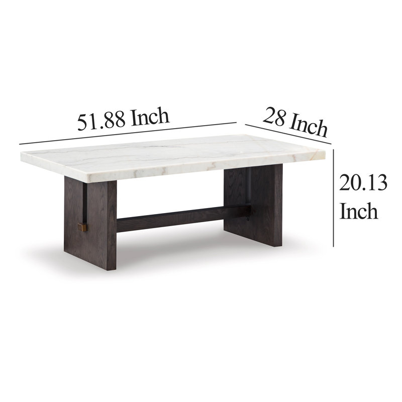 Burkhaus Dark Waxy Brown Oak and Marble Rectangular Coffee Table