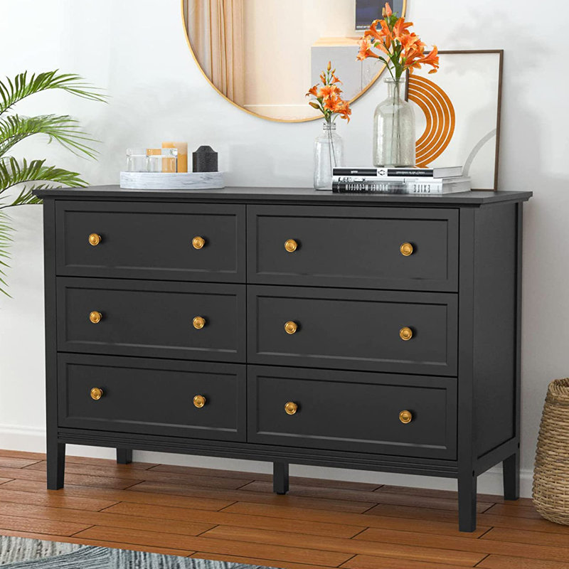 Commode double 6 tiroirs Dateland, Noir