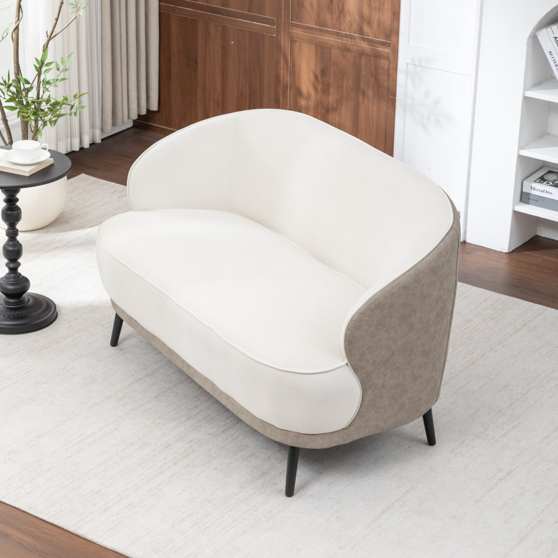 Causeuse en velours avec pieds noirs Stith, White/Dark Apricot
