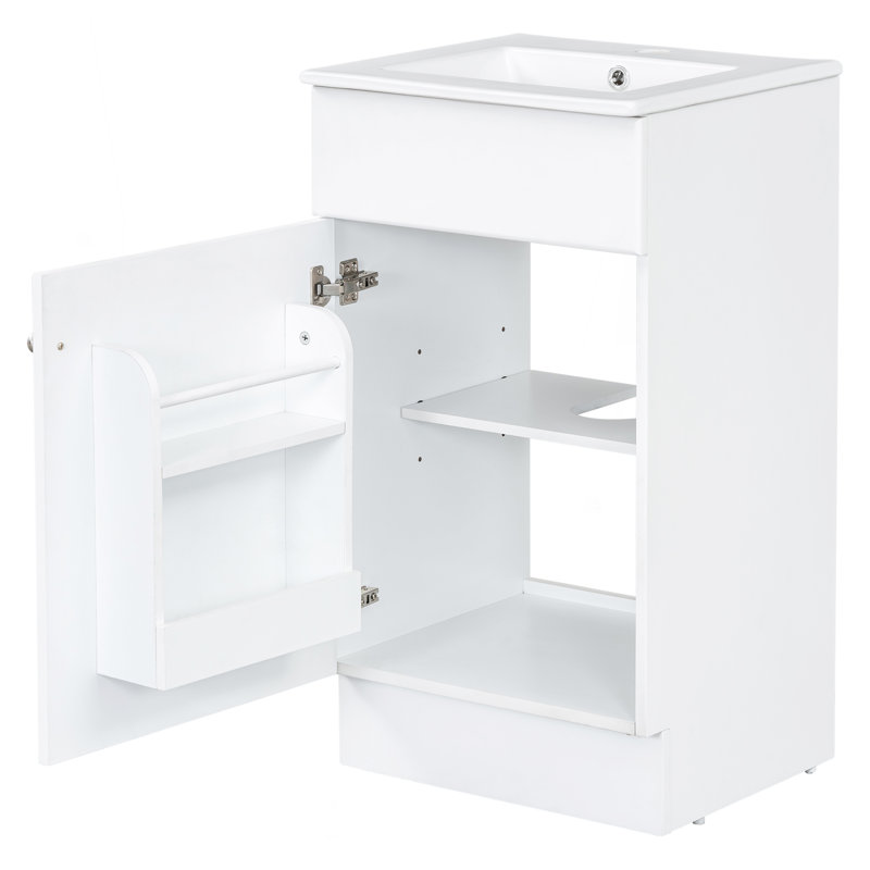 Meuble-lavabo 18 po avec lavabo, meuble-lavabo avec tablette de porte et tablette réglable, blanc, Blanc