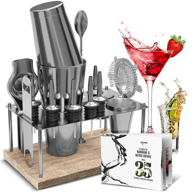 Prep & Savour Cocktail Shaker Set, 16 Piece Bartender Kit, Cocktail Shaker,  Stainless Steel Bar Set Accessories, Coktail Set, Boston Shaker, Drink  Mixer Shaker, Bartending Bar Tools With Muddler Spoon Jigger(Silver)