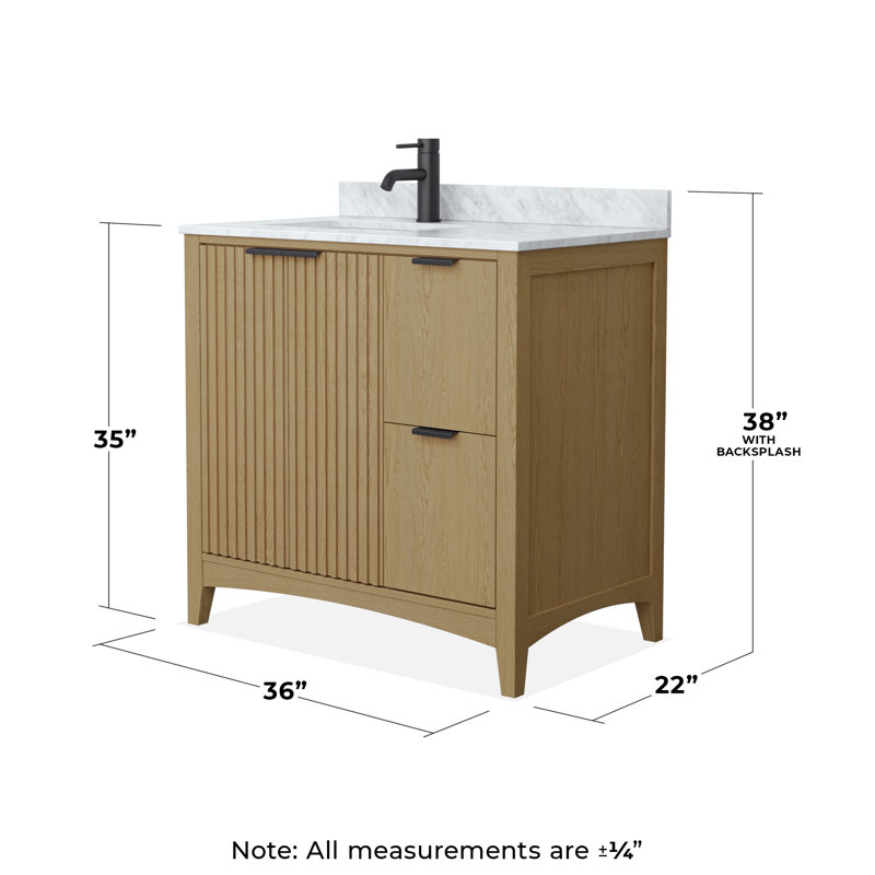 Meuble-lavabo simple autoportant 36 po avec plateau en marbre Palmilla, Beige, Noir mat