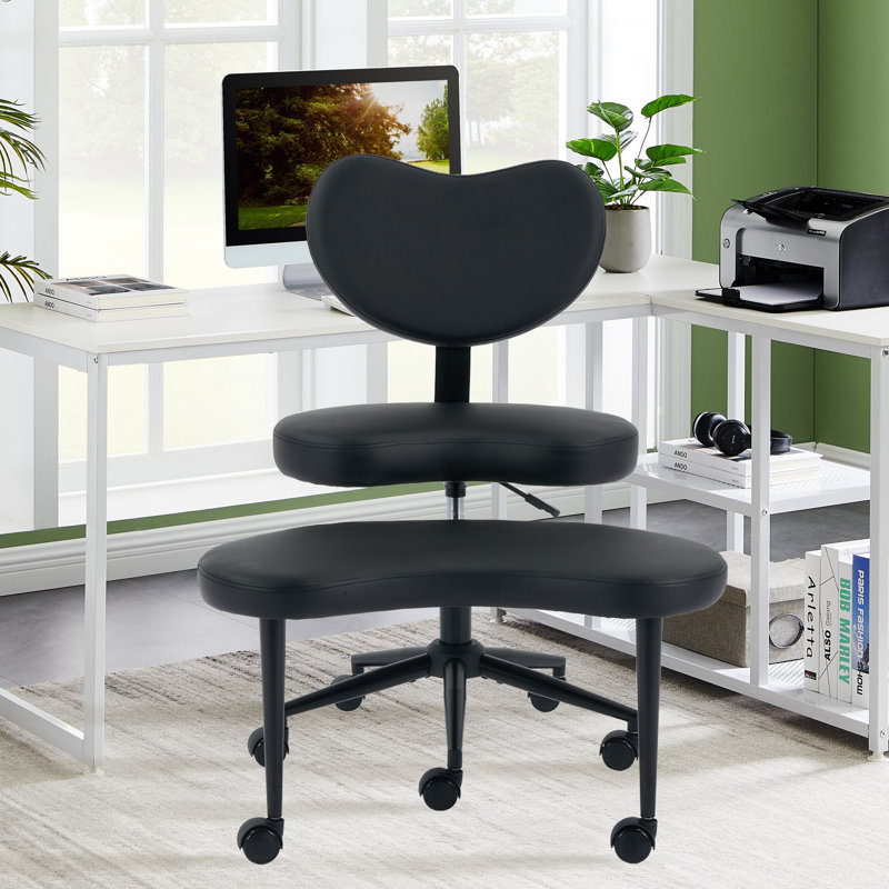 Chaise de bureau réglable à pieds croisés avec roulettes - Chaise de méditation et d'appoint avec support lombaire