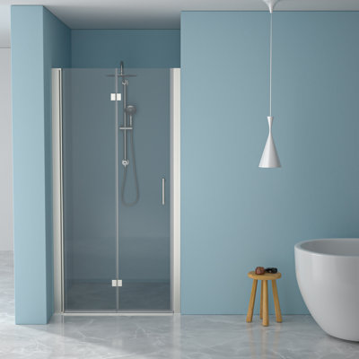 Shower Door 30"W X 72"H, Brushed Nickel - Glass, Space Saving Bathroom Solution For Small Spaces Fold 72"H In Reversible Direction