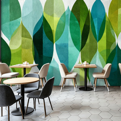 Papier peint adhésif pelez et collez feuilles vertes, art mural géométrique auto-adhésif et amovible