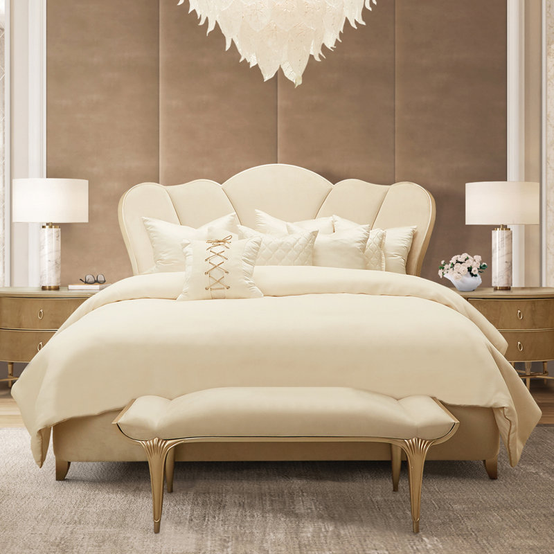 Villa Cherie Velvet Channel Tufted Bed, King