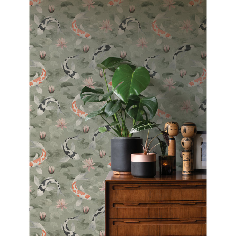 Rouleau de papier peint L 33 pi x l 20,9 po Coll Koi Fish, Vert