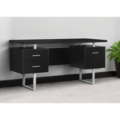 24" Black and Silver Computer Desk With Three Drawers