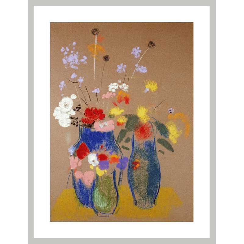 «Three Vases of Flowers» par Odilon Redon, impression giclée sur cadre, H 41,5 po x l 31,9 po