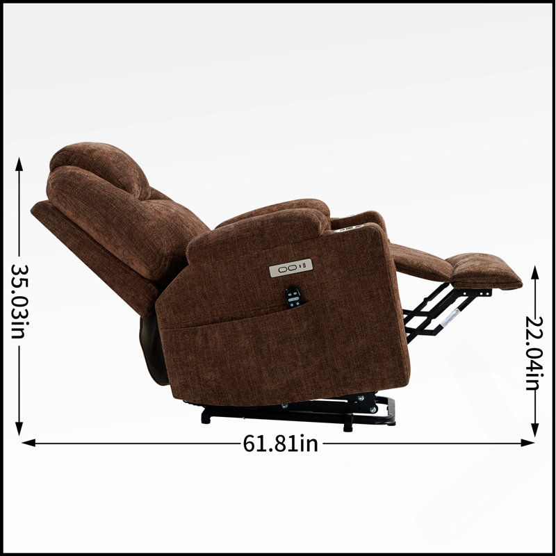 Heavy Duty Chenille Power Lift Recliner With 8-Point Vibration Massage, Lumbar Heating, USB And Type-C Ports, And Stainless Steel Cup Holders