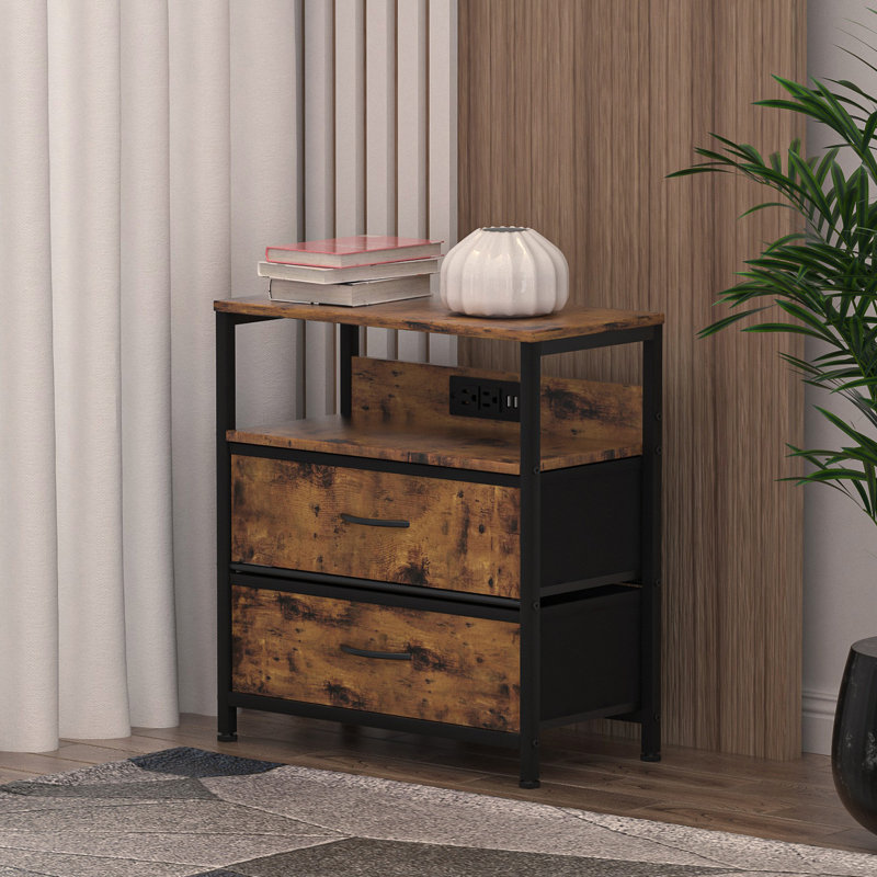 Kaderius Top 2 - Drawer End Table with Storage and Built-In Electrical Outlet, Brown