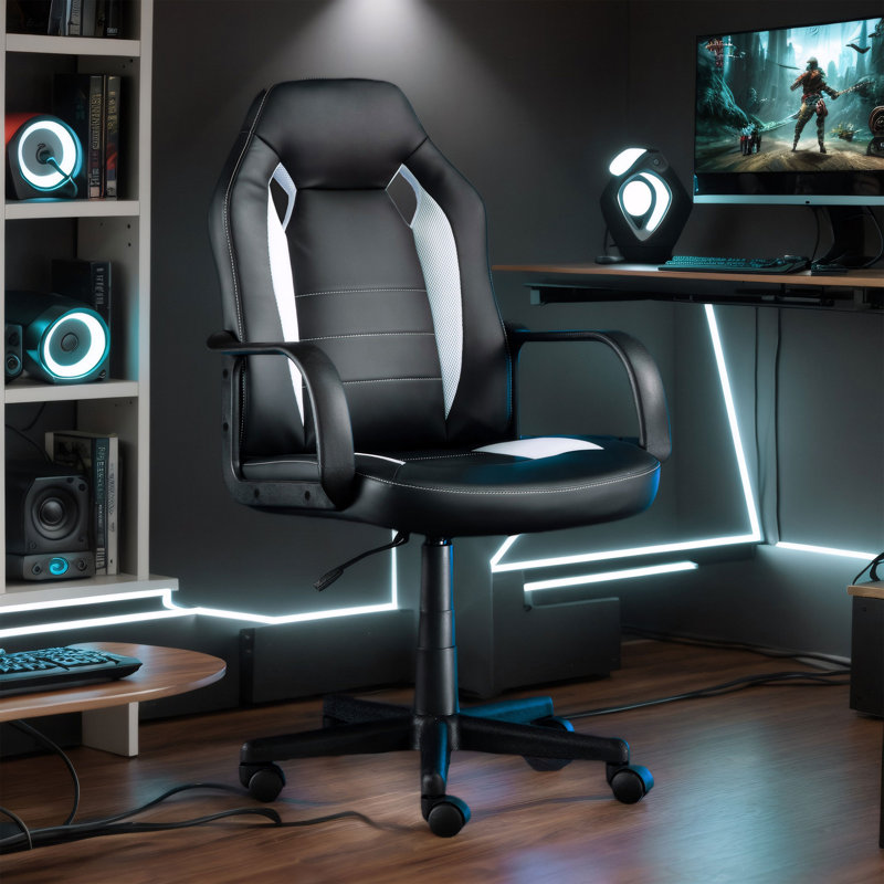 Ergonomic Gaming Tilt Rock Chair, White/Black