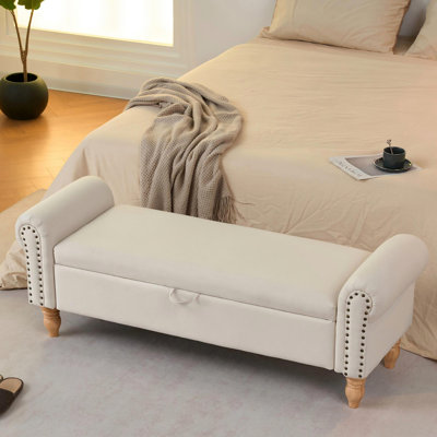 Banc de rangement avec repose-pieds et bancs en tissu Banc de rangement avec pieds en bois massif