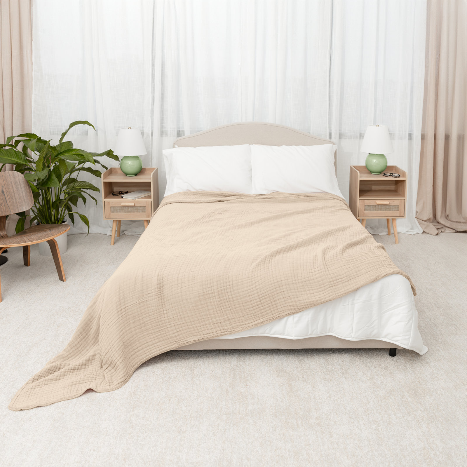 Karlina Muslin Blanket, Queen, Sand
