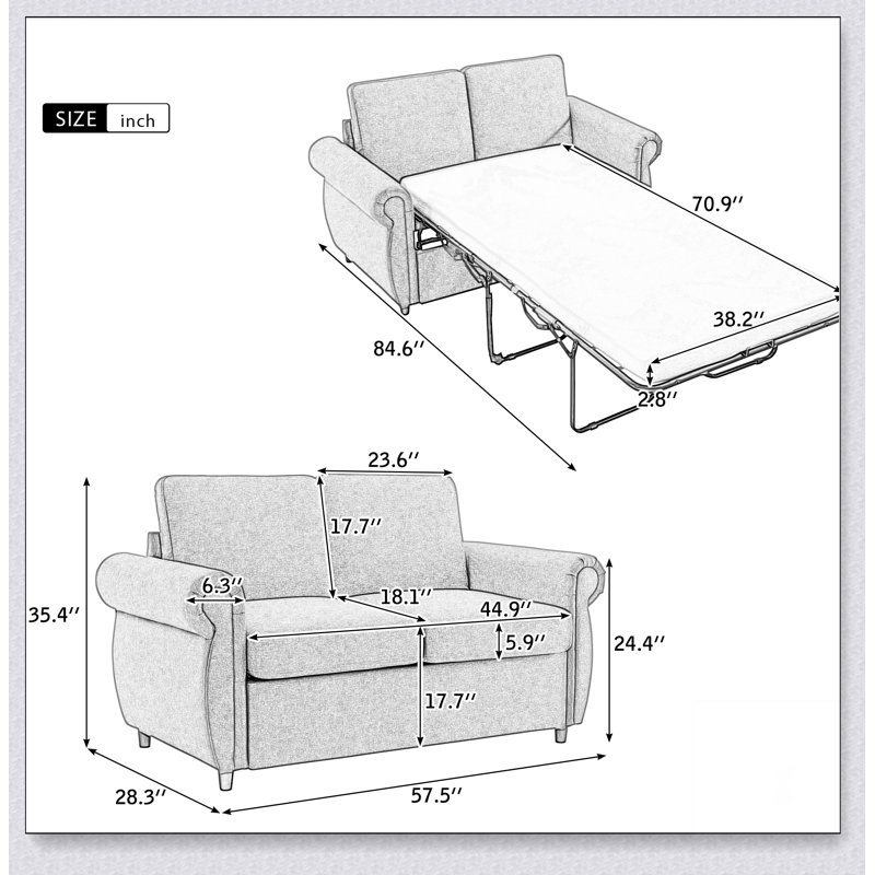 Canapé-lit escamotable avec matelas à mémoire de forme simple Orisfur
