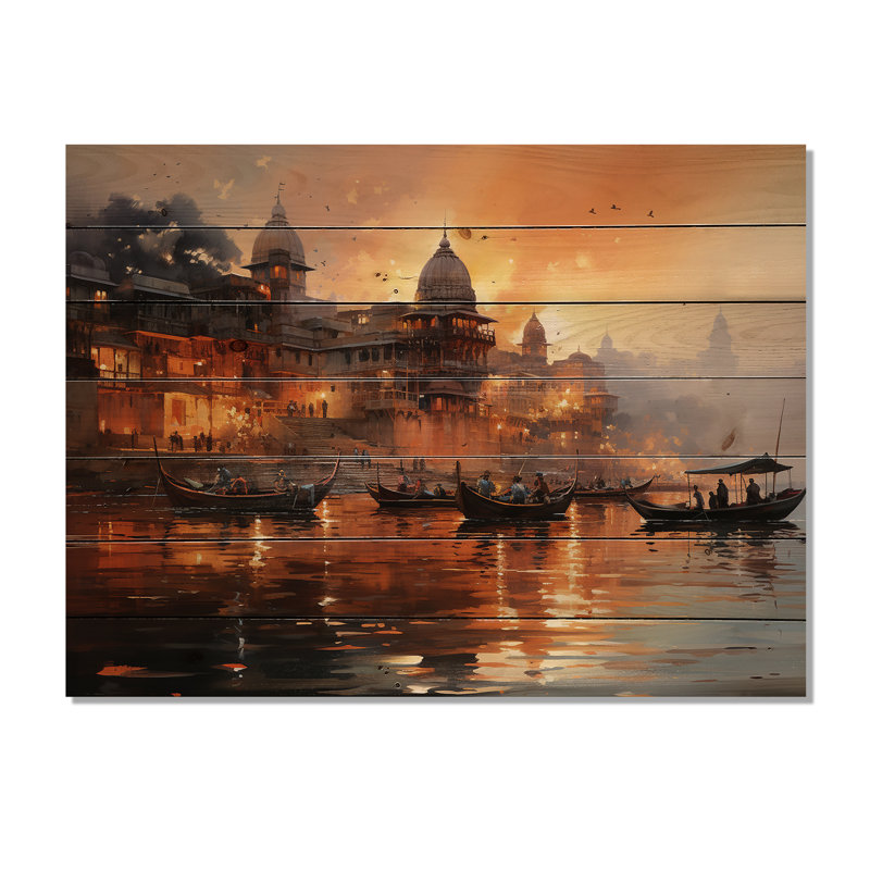 Coucher de soleil indien sur impression sur bois, H 30 po x l 40 po x P 0,78 po