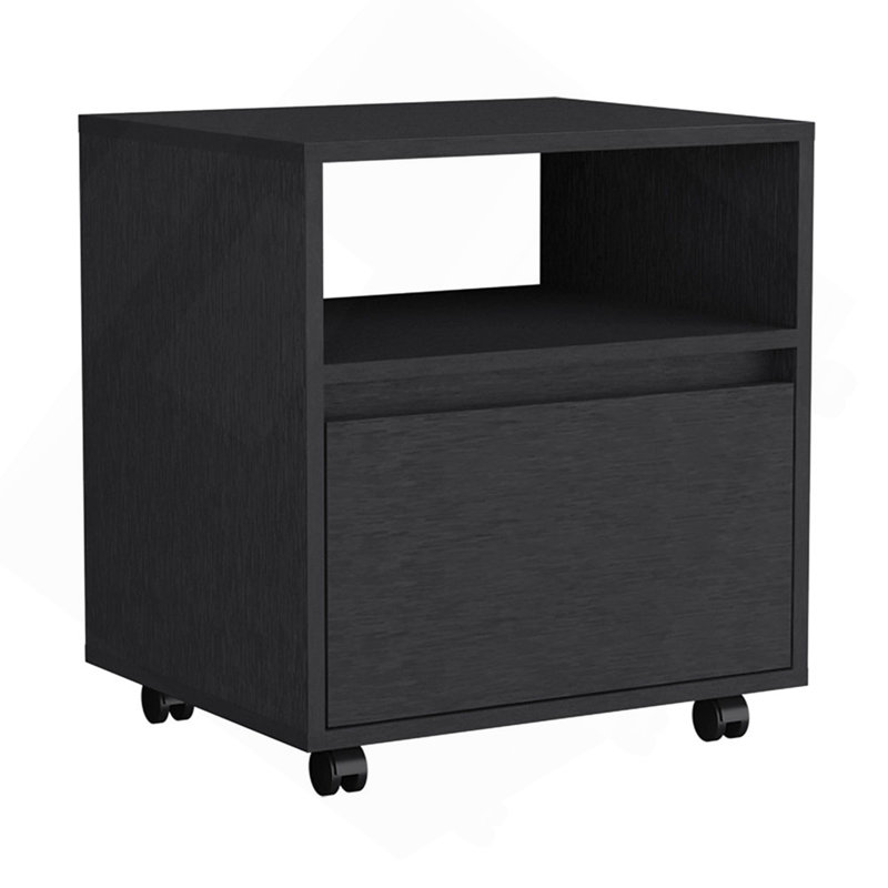 Nightstand Munyochi, One Drawer, Black Wengue Finish, Black