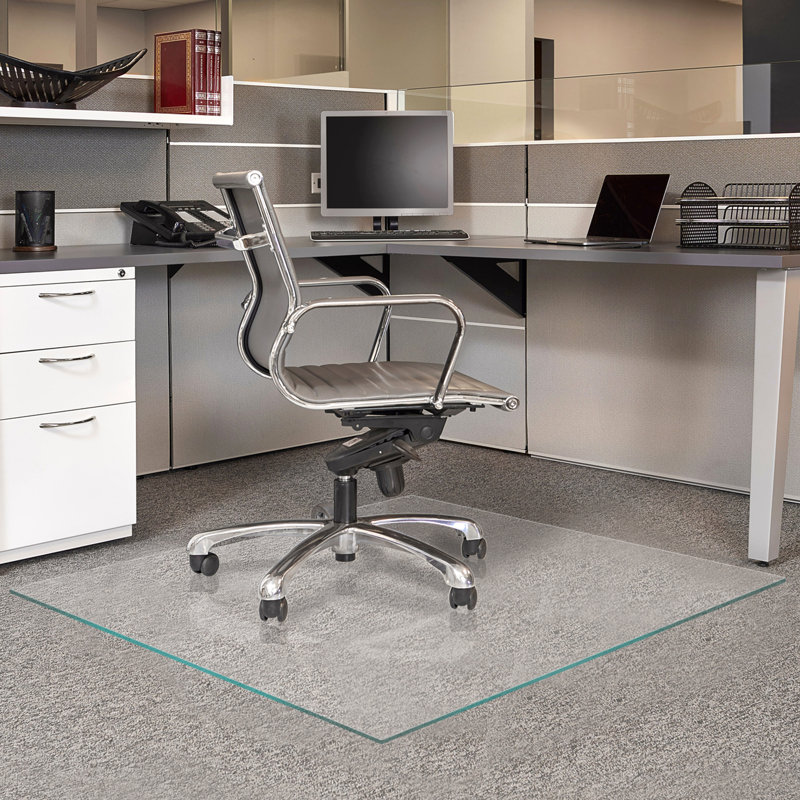Square Tempered Glass Chair Mat For Hardwood Floor or Carpet, Flat Edge 1/4" Thick, Clear, 54.00" H x 54.00" W x 0.25" D