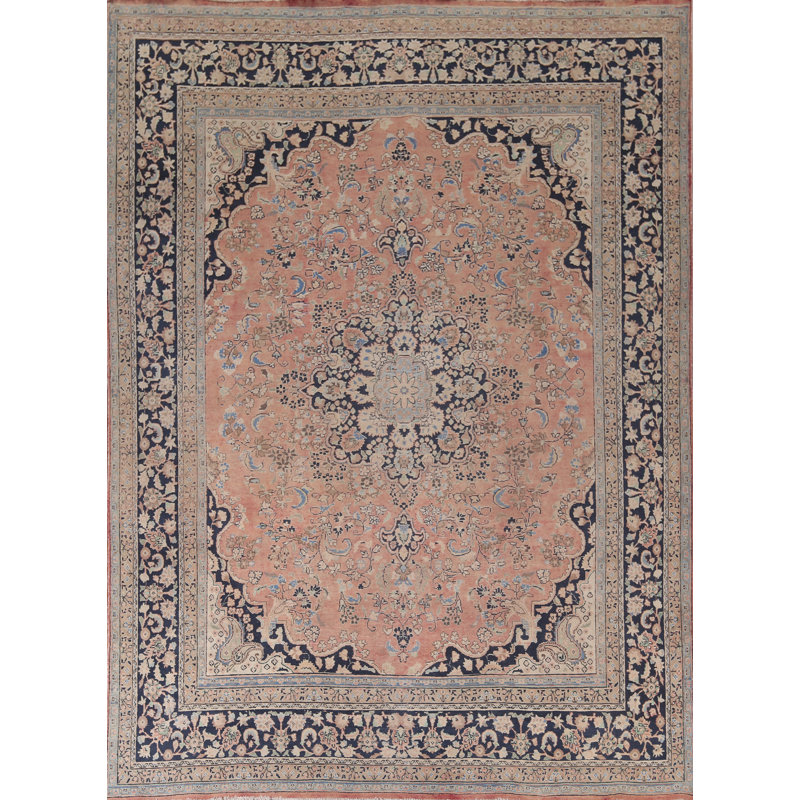 Tapis traditionnel rose à motif floral 10 x 13
