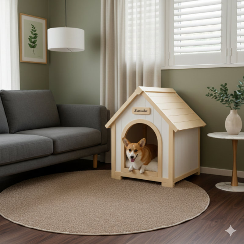 Abri de jardin en cèdre massif pour petites canines et félins, couleur jaune crème
