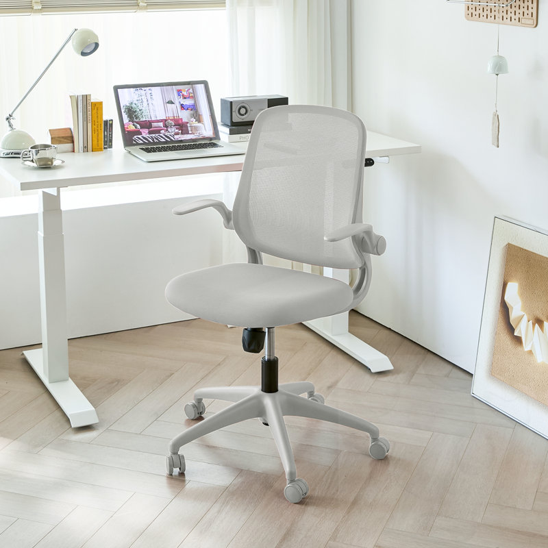 Chaise de bureau rotative à hauteur réglable avec accoudoirs rabattables, Gris, Gris