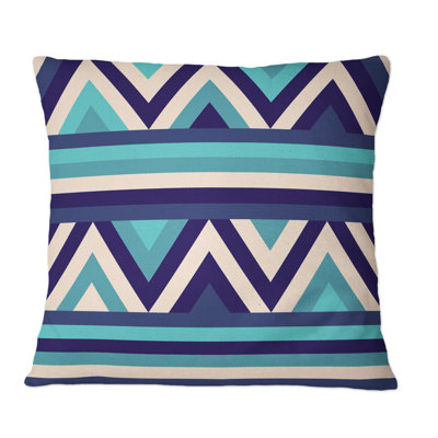 Coussin décoratif à imprimé zigzag et nuances de bleu
