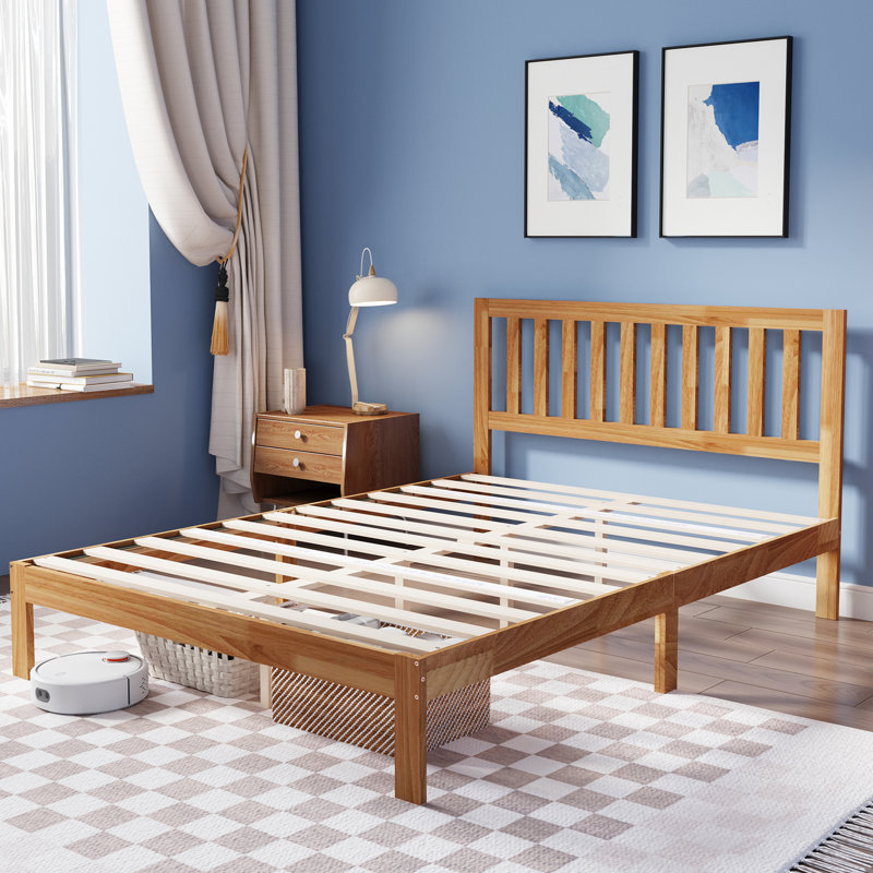 Soid Wood Platform Bed with Headboard, King, Natural