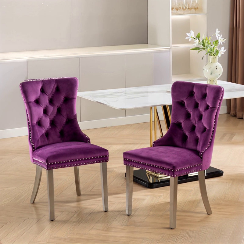High-End Tufted Solid Wood Contemporary Velvet Upholstered Dining Chair With Chrome Stainless Steel Plating Legs