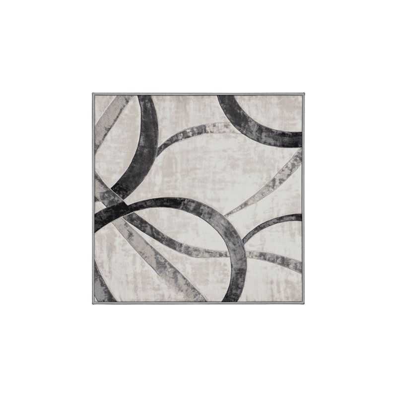 Machine Washable Gray Area Rug, Square 3'