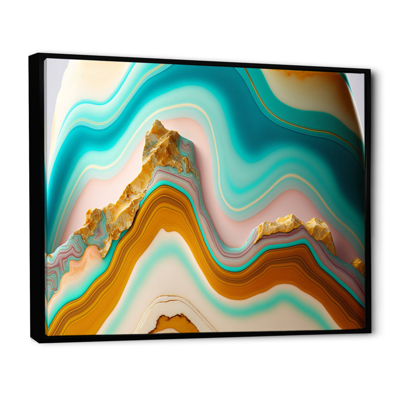 Liquide Harmony agate turquoise sur toile, H 30 po x l 40 po x P 1,5 po, Cadre flottant noir