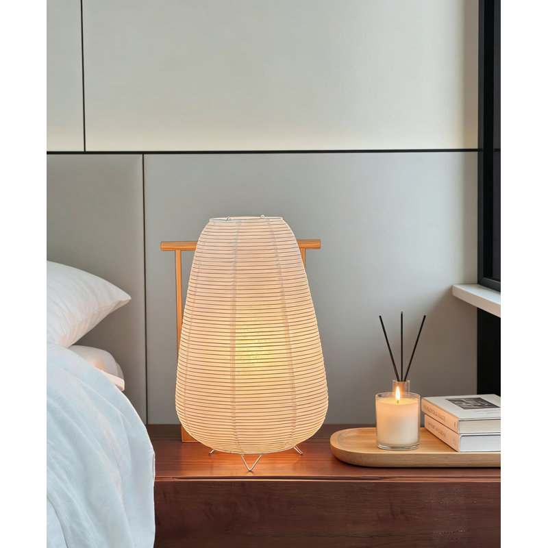 Lampe de table japonaise en papier de riz, lampe de chevet de style Wabi-Sabi avec éclairage ambiant doux pour la chambre à coucher, le bureau ou la décoration de bureau