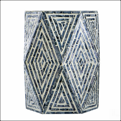 16x14x18" Hexagon Garden Stools, Unique Capiz Accent Side Table, Black/White