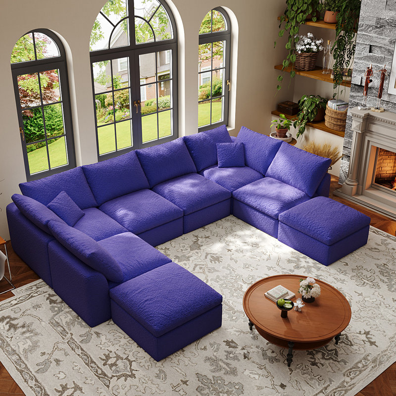 196.8" W 8 - Piece U Shape Upholstered Sectional Sofa Oversized 8-seater Modular Sofa With Ottomans